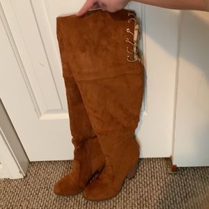 Cognac/camel brown thigh high boots